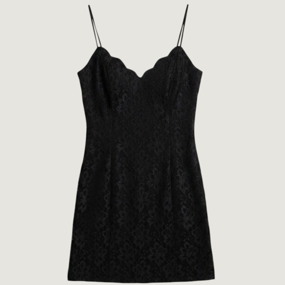 L.A.‎ Glo Vintage 90s goth Black Lace Scalloped Mini Dress Whimsigoth Size 9/10
